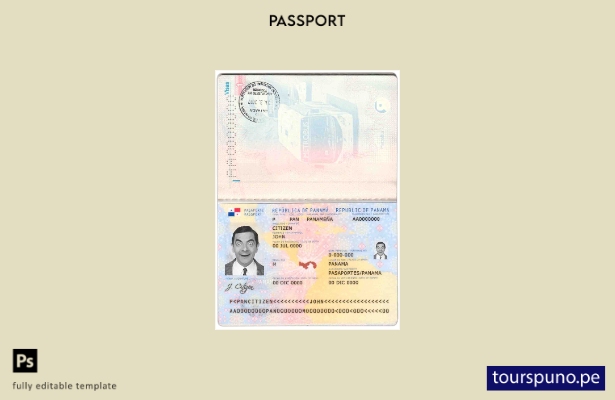 Plantilla de pasaporte de Panamá lista para imprimir